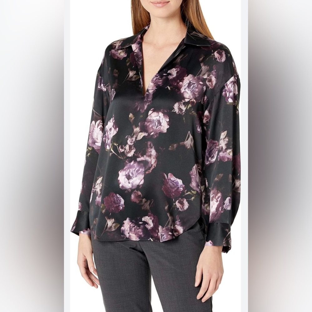 VINCE Night Garden Popover Dark Academia Silk Floral Whimsygoth Retail $345